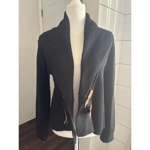 Soft Surroundings Cardigan Womens Small Black Shawl Collar Buckle Wool Blend